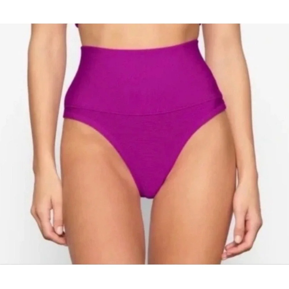 SKIMS Knit Swim High Waist Bikini Bottom Lollipop Pink‎ XS SW-HWB-0167 NEW